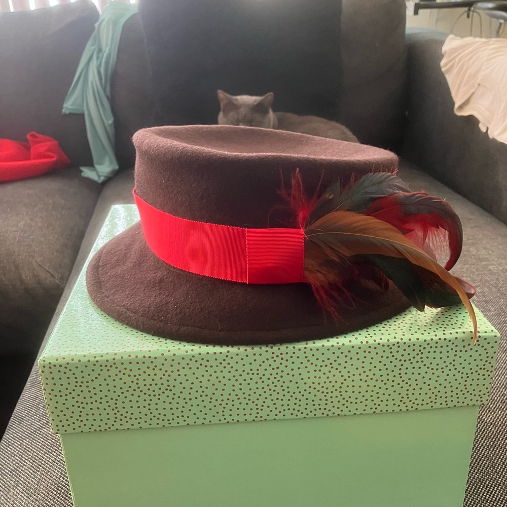 Brown and red wool hat